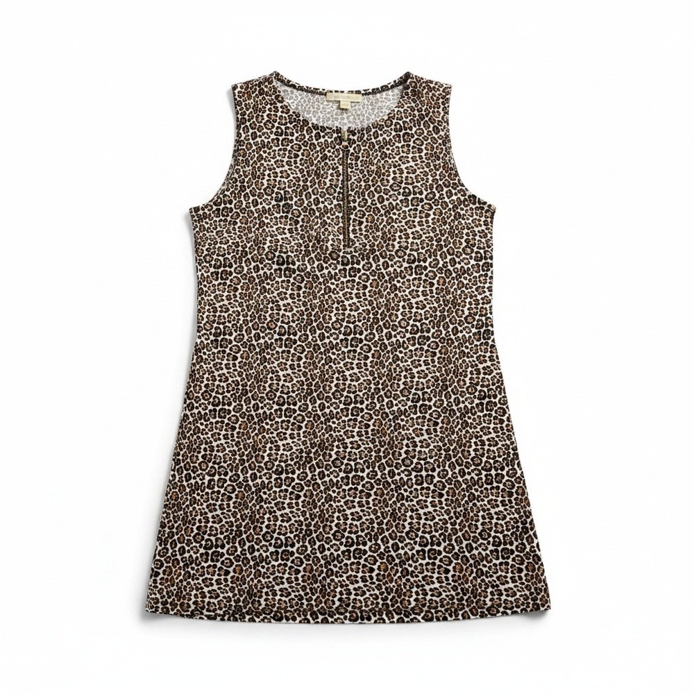 Michael Kors Womens XL Brown Leopard Print Sleeveless Mini Dress Casual Vintage